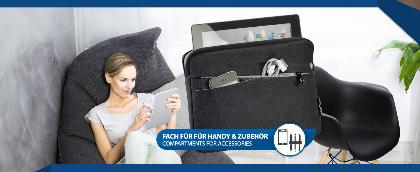 PEDEA Tablet Tasche 9, 10 - 11 Zoll Hülle Case Sleeve mit Zubehörfach, türkis